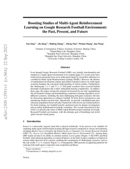 Boosting Studies of Multi-Agent Reinforcement Learning on Google
  Research Football Environment: the Past, Present, and Future