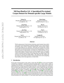 MiChao-HuaFen 1.0: A Specialized Pre-trained Corpus Dataset for
  Domain-specific Large Models