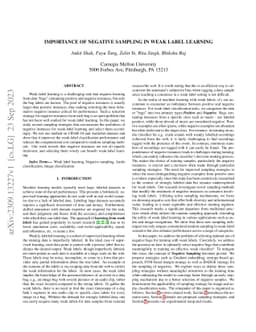 Importance of negative sampling in weak label learning