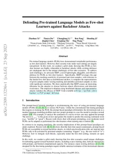 Defending Pre-trained Language Models as Few-shot Learners against
  Backdoor Attacks
