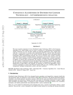Consensus Algorithms of Distributed Ledger Technology -- A Comprehensive
  Analysis