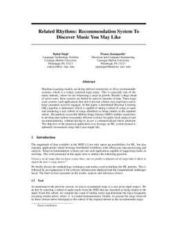 Related Rhythms: Recommendation System To Discover Music You May Like
