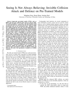 Seeing Is Not Always Believing: Invisible Collision Attack and Defence
  on Pre-Trained Models