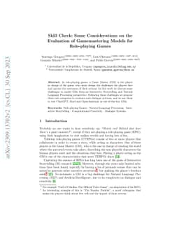 Skill Check: Some Considerations on the Evaluation of Gamemastering
  Models for Role-playing Games