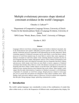 Multiple evolutionary pressures shape identical consonant avoidance in
  the world's languages
