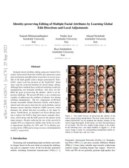 Identity-preserving Editing of Multiple Facial Attributes by Learning
  Global Edit Directions and Local Adjustments
