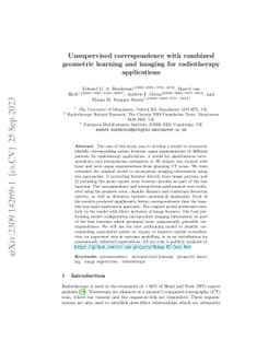 Unsupervised correspondence with combined geometric learning and imaging
  for radiotherapy applications