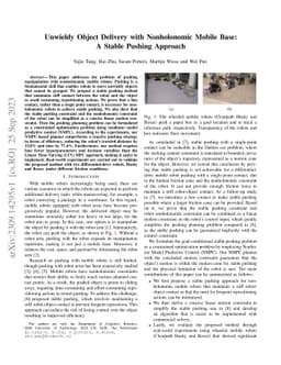 Unwieldy Object Delivery with Nonholonomic Mobile Base: A Stable Pushing
  Approach