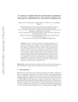 A Unitary Weights Based One-Iteration Quantum Perceptron Algorithm for
  Non-Ideal Training Sets