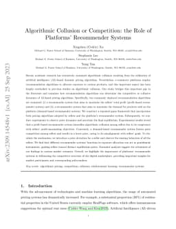 Algorithmic Collusion or Competition: the Role of Platforms' Recommender
  Systems