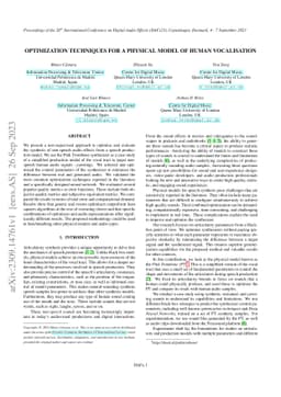Optimization Techniques for a Physical Model of Human Vocalisation