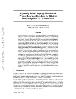 Exploring Small Language Models with Prompt-Learning Paradigm for
  Efficient Domain-Specific Text Classification