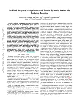In-Hand Re-grasp Manipulation with Passive Dynamic Actions via Imitation
  Learning