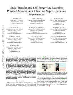 Style Transfer and Self-Supervised Learning Powered Myocardium
  Infarction Super-Resolution Segmentation