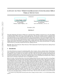 A Study on Tiny YOLO for Resource Constrained Xray Threat Detection