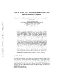 Cold & Warm Net: Addressing Cold-Start Users in Recommender Systems