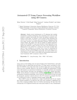 Automated CT Lung Cancer Screening Workflow using 3D Camera