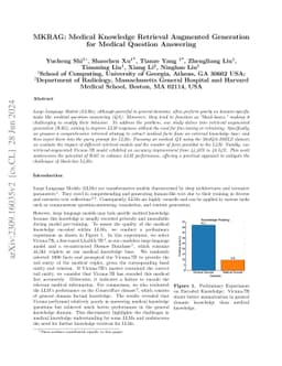 MKRAG: Medical Knowledge Retrieval Augmented Generation for Medical
  Question Answering