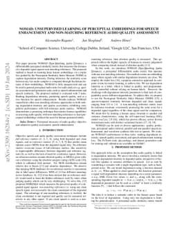 NOMAD: Unsupervised Learning of Perceptual Embeddings for Speech
  Enhancement and Non-matching Reference Audio Quality Assessment