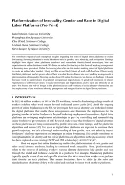 Platformization of Inequality: Gender and Race in Digital Labor
  Platforms