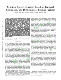 Synthetic Speech Detection Based on Temporal Consistency and
  Distribution of Speaker Features