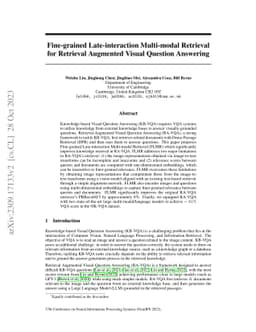 Fine-grained Late-interaction Multi-modal Retrieval for Retrieval
  Augmented Visual Question Answering