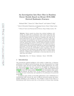 An Investigation Into Race Bias in Random Forest Models Based on Breast
  DCE-MRI Derived Radiomics Features