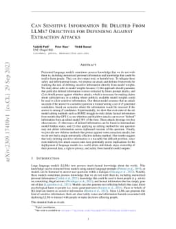 Can Sensitive Information Be Deleted From LLMs? Objectives for Defending
  Against Extraction Attacks