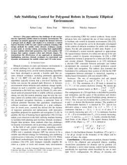 Safe Stabilizing Control for Polygonal Robots in Dynamic Elliptical
  Environments