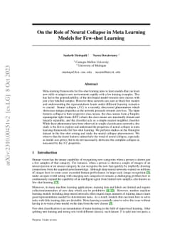 On the Role of Neural Collapse in Meta Learning Models for Few-shot
  Learning