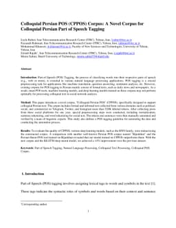 Colloquial Persian POS (CPPOS) Corpus: A Novel Corpus for Colloquial
  Persian Part of Speech Tagging