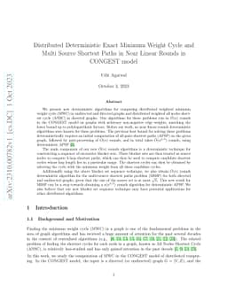 Distributed Deterministic Exact Minimum Weight Cycle and Multi Source
  Shortest Paths in Near Linear Rounds in CONGEST model
