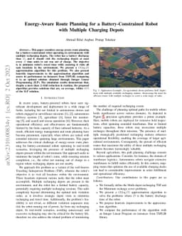 Energy-Aware Route Planning for a Battery-Constrained Robot with
  Multiple Charging Depots