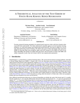 A Theoretical Analysis of the Test Error of Finite-Rank Kernel Ridge
  Regression