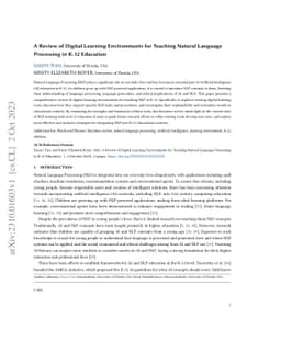 A Review of Digital Learning Environments for Teaching Natural Language
  Processing in K-12 Education