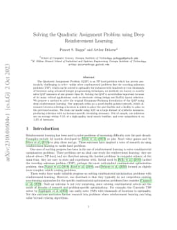 Solving the Quadratic Assignment Problem using Deep Reinforcement
  Learning