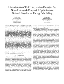 Linearization of ReLU Activation Function for Neural Network-Embedded
  Optimization:Optimal Day-Ahead Energy Scheduling