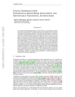 Causal Inference with Conditional Front-Door Adjustment and Identifiable
  Variational Autoencoder