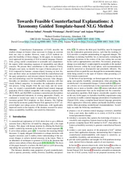 Towards Feasible Counterfactual Explanations: A Taxonomy Guided
  Template-based NLG Method
