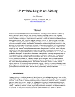 On Physical Origins of Learning