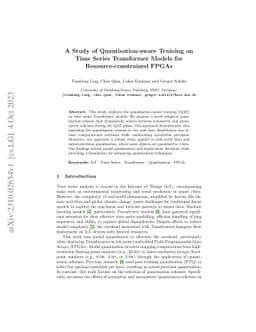 A Study of Quantisation-aware Training on Time Series Transformer Models
  for Resource-constrained FPGAs