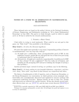 Notes on a Path to AI Assistance in Mathematical Reasoning
