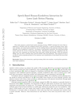 Speech-Based Human-Exoskeleton Interaction for Lower Limb Motion
  Planning