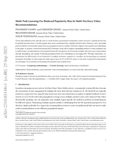 Multi-Task Learning For Reduced Popularity Bias In Multi-Territory Video
  Recommendations