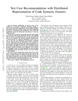 Test Case Recommendations with Distributed Representation of Code
  Syntactic Features