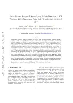 Swin-Tempo: Temporal-Aware Lung Nodule Detection in CT Scans as Video
  Sequences Using Swin Transformer-Enhanced UNet