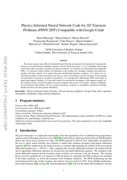 Physics Informed Neural Network Code for 2D Transient Problems
  (PINN-2DT) Compatible with Google Colab