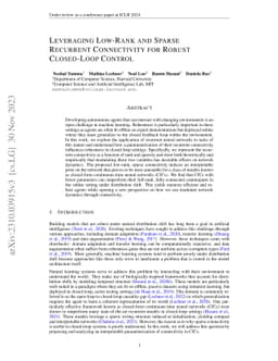 Leveraging Low-Rank and Sparse Recurrent Connectivity for Robust
  Closed-Loop Control