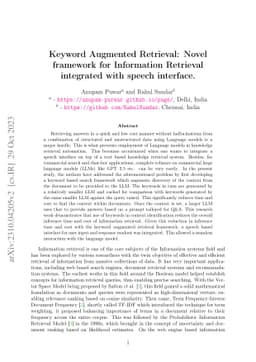 Keyword Augmented Retrieval: Novel framework for Information Retrieval
  integrated with speech interface