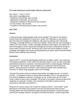 From task structures to world models: What do LLMs know?